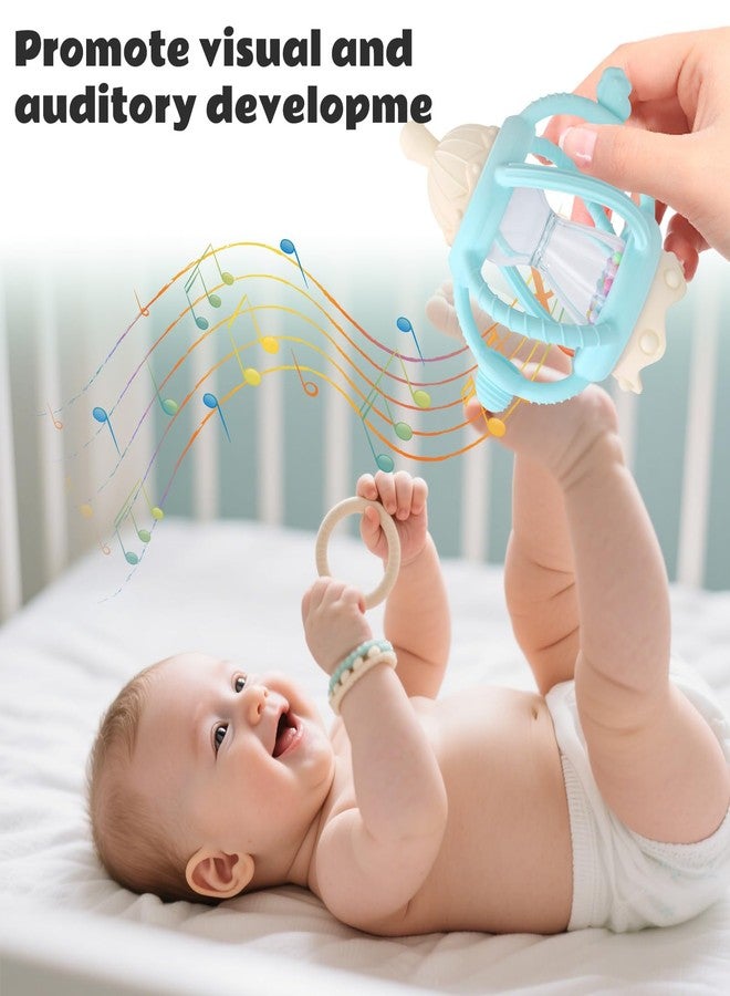 Socub Baby Rattle Teether Toys for 0-12 Months, 2-in-1 Sensory Hand Grasp Shaker with Soft Silicone Teething Ball & Pacifier, BPA Free Chew Toy for 6-12 Months, Newborn Gift for Boys and Girls (Blue) - Image 3
